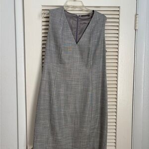 T Tahari Gray V-Neck Midi Dress